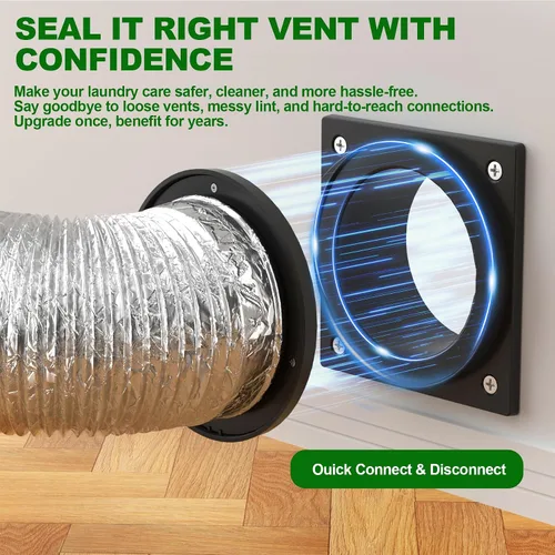 Vista 3 de Kit de conector magnético de acoplamiento de ventilación para secadora, conexión rápida y desconexión, imán fuerte, manguera de ventilación de Negro