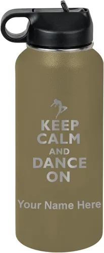 Vista 27 de LaserGram Botella de agua personalizada, mantén la calma y baila, acero inoxidable de doble pared aislada al vacío con popote superior, regalo Rosa