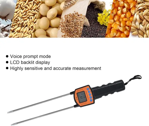 Vista 3 de Medidor de humedad, 5-49.9% de grano de humedad de granos, analizador portátil de contenido de agua, herramientas LCD digitales para cereales, paja