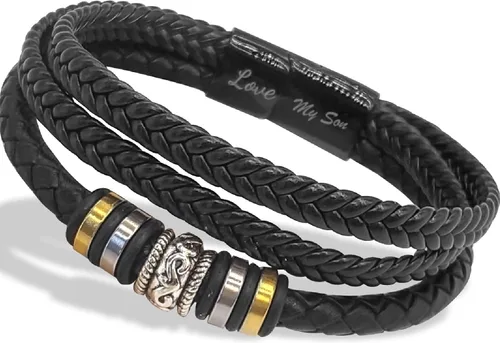 Vista 14 de Pulsera de cuero trenzado con texto en inglés «Love You Forever» para hombres y niños, pulsera inspiradora de acero inoxidable, pulsera de cuero