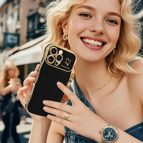 Vista 5 de IAIYOXI Funda para iPhone 11 para mujeres y niñas, bonito diseño ondulado con forma rizada, patrón de corazón, protección de cámara elevada, chapado