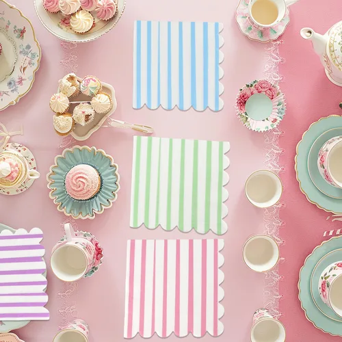 Vista 6 de 100 servilletas de cóctel boho arcoíris de papel festoneado a rayas de papel suave arcoíris helado servilleta de 5 x 5 pulgadas, color macarrón