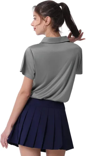Vista 4 de Camiseta polo para mujer, camiseta de golf Dry Fit que absorbe la humedad, manga corta, deportiva, ropa deportiva, cuello con botones, entrenamiento