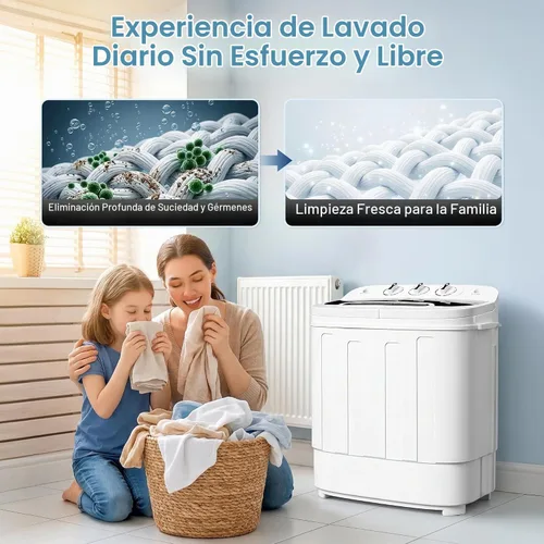 Vista 7 de ZENY Lavadora de ropa portátil, mini lavadora de tina doble, capacidad de 13 libras con secadora giratoria, combo compacto de lavadora y secadora