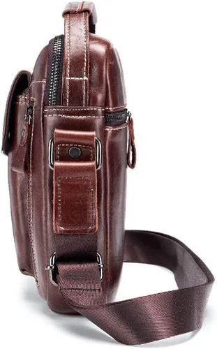 Vista 4 de BULLCAPTAIN Bolso bandolera de cuero genuino para mujeres y hombres, bolsa cruzada de hombro pequeña para hombres, bolsa de mensajero de viaje