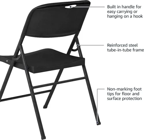 Vista 5 de Amazon Basics Silla Plegable Portátil Resistente de Plástico Plegable, Capacidad de 350 Libras, Negro, Paquete de 2
