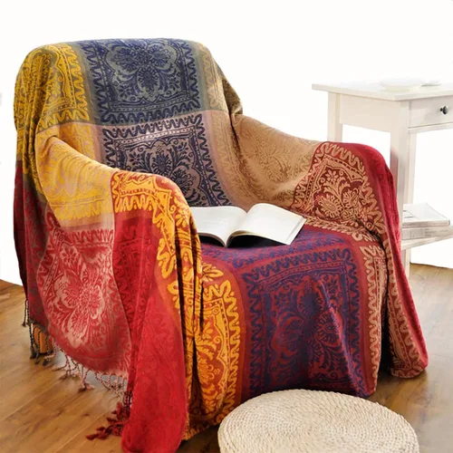 Vista 16 de Manta Boho, Manta de Chenilla Jacquard con Borlas para Cama Sofá Silla Suave, Borlas con Flecos Bohemias (Negro, S:60x75)