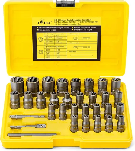 Vista 10 de Kit extractor de pernos, juego de 24 piezas de enchufes extractores de pernos y tuercas con adaptador y pasador de golpeo, kit de extracción
