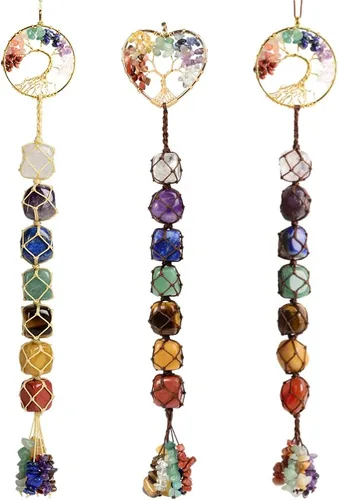 Vista 35 de Árbol de la vida hecho a mano con 7 piedras de chakras, cristales curativos, adorno colgante para decoración del hogar