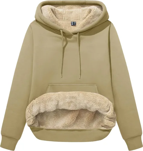 Vista 111 de MAGCOMSEN Sudaderas con capucha para mujer, con forro de sherpa, de vellón, para invierno, cálido, pesado, de algodón, con bolsillo