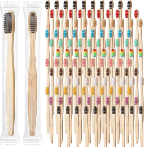 Vista 8 de Sieral 12 cepillos de dientes de bambú a granel, cerdas suaves, cepillos de dientes de bambú envueltos individualmente para adultos, viajes