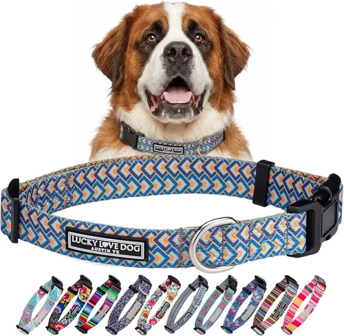 Vista 32 de Lucky Love Dog - Collar de perro ajustable con hebilla de fácil clic para los pequeños, duradero y cómodo para perros machos y hembras, collar