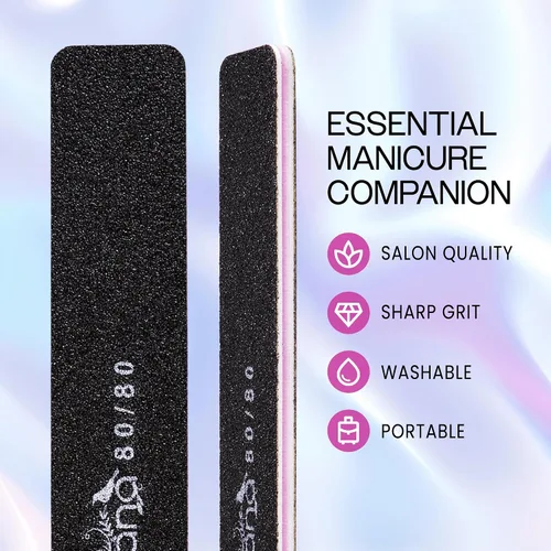 Vista 2 de PANA Lima de uñas Emery Jumbo de doble cara para manicura, pedicura, uñas naturales y acrílicas, color negro (grano 80/80), paquete de 50