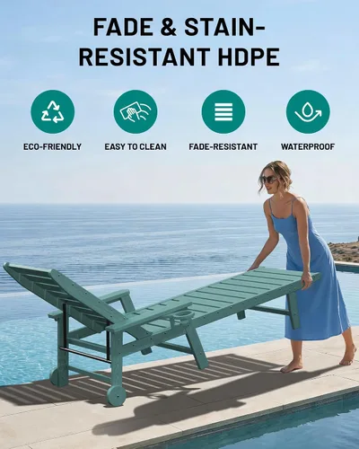 Vista 5 de PLUUV Tumbona de piscina al aire libre con soporte para tazas, azul Aruba Azul (Aruba Blue)