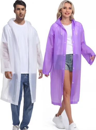 Vista 22 de 2 abrigos de lluvia de Borogo para adultos, chaquetas de lluvia reutilizables para hombres y mujeres