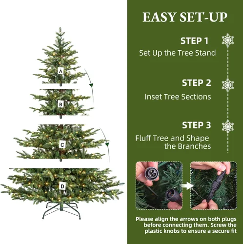Vista 6 de Árbol de Navidad preiluminado de 7.5 pies con 450 LED blancos Árbol de capa verde