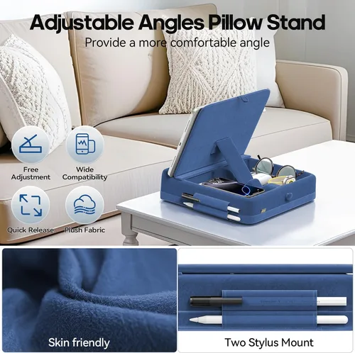 Vista 5 de KDD - Soporte de almohada para tableta con almacenamiento, soporte plegable para iPad para regazo, escritorio y cama, base de almohadilla suave