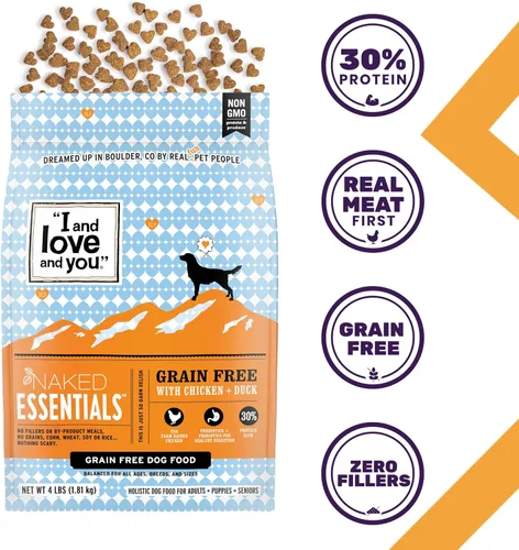 Vista 4 de I and love and you Naked Essentials Alimento Seco para Perros - Pollo + Pato - Alto en Proteínas, Carne Real, Sin Rellenos, Prebióticos +