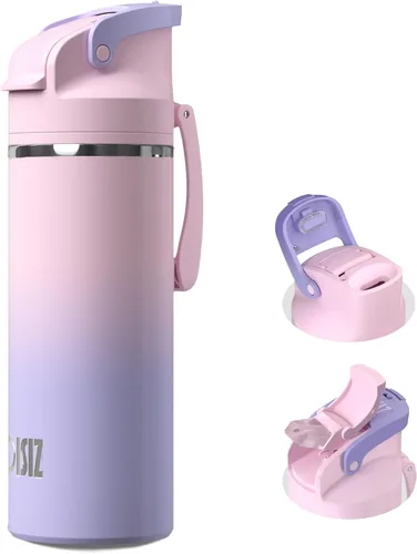 Vista 17 de OISIZ Botella de agua aislada de 24 onzas con boquilla 2 en 1 y tapa de popote, cierre de seguridad de un clic, 100% a prueba de fugas, mantiene