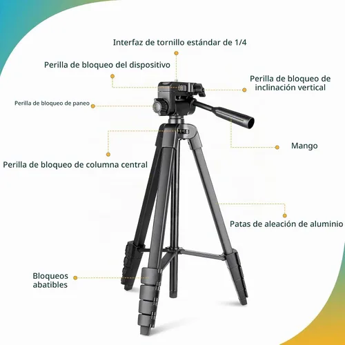 Vista 5 de Aureday - Soporte para trípode de teléfono, trípode extensible de 64" para celular y cámara con control remoto inalámbrico y soporte para teléfono