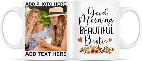 Vista 19 de Taza de café con texto en inglés "Because Of You I Laugh", regalo para mujeres, mejores amigas, mejores amigas, tazas personalizadas de amistad