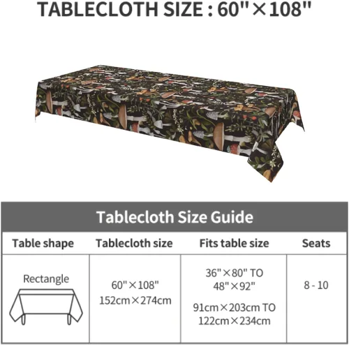 Vista 7 de Cafl Mantel rectangular con diseño de hongos otoñales, bayas e insectos, impermeable, sin arrugas, para comedor (60 x 108 pulgadas)