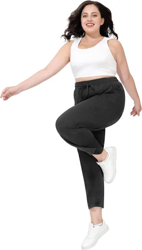 Vista 3 de FOREYOND Pantalones deportivos de talla grande para mujer, pantalones de yoga de pierna ancha, pantalones de entrenamiento de punto con cordón
