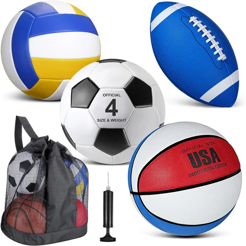 Vista 9 de HyDren Juego de 4 pelotas deportivas de tamaño oficial para baloncesto, balón de fútbol, voleibol, con bolsa de transporte y inflador, regalo