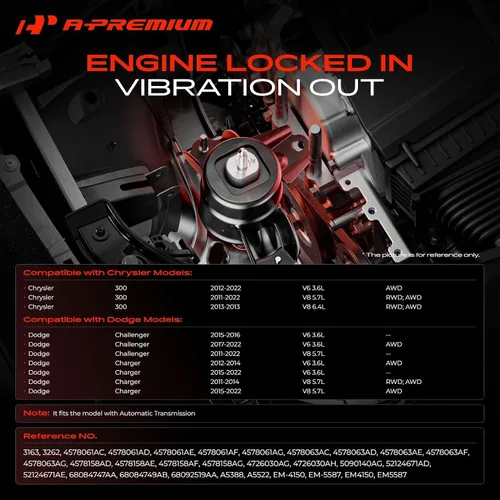 Vista 2 de A-Premium Juego de 3 piezas de soporte de motor delantero y soporte de transmisión compatible con Dodge 2011-2022 Charger, Challenger y Chrysler