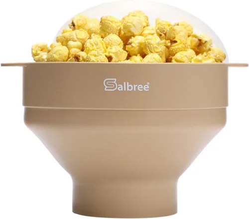 Vista 24 de La máquina original de palomitas de maíz Salbree plegable de silicona para microondas, recipiente microondas con capacidad para 16 tazas, utiliza