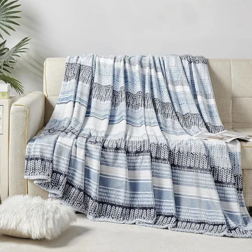 Vista 3 de Elegant Comfort Manta de Cama de Vellón de Franela con Estampado Ultra Suave, Colcha Cubrecama Ligera Acogedora y Suave, Manta Decorativa para Todas