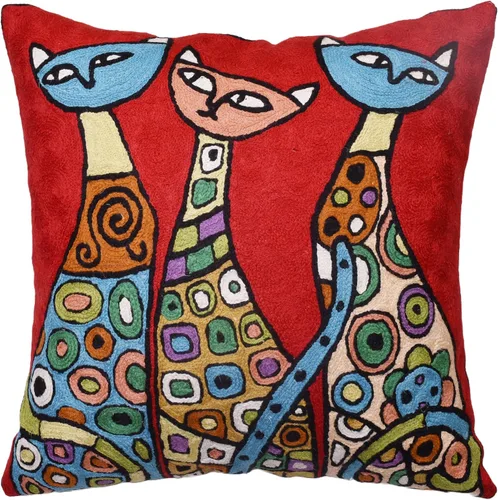 Vista 9 de Funda de almohada lumbar Picasso - Cojín abstracto de gatitos azules - Lana bordada a mano tamaño 14 x 20 Almohada lumbar Blue Cats