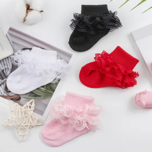 Vista 7 de BQUBO - Calcetines para bebés y niñas calcetines de encaje con volantes calcetines para recién nacidoniños pequeños calcetines con ojales calcetines