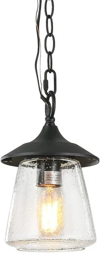 Vista 10 de LOG BARN Luces colgantes para exteriores, accesorio de porche en metal negro pintado con globo de vidrio transparente burbujeado, lámpara colgante