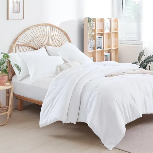 Vista 28 de weigelia Juego de edredón individual de 5 piezas beige en una bolsa, suave juego de ropa de cama Queen ligero para mujeres y hombres