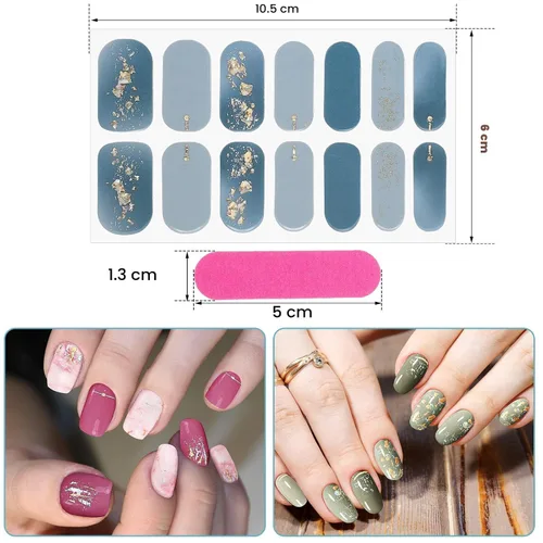 Vista 2 de 140 piezas, 10 hojas de calcomanías de uñas de envoltura completa, tiras de esmalte con degradado, calcomanías autoadhesivas con purpurina, tiras