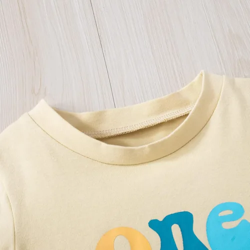 Vista 2 de Pudcoco Conjunto de camiseta de manga corta con letras de manga corta y pantalones largos sólidos, ropa de verano