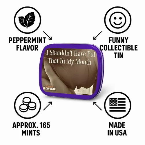 Vista 3 de I Shouln't Have Put That In My Mouth Mints – Divertida lata de menta para aliento fresco – Regalo divertido de broma, relleno de calcetines