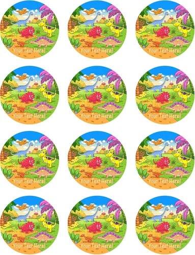 Vista 3 de Lindos dinosaurios en escena prehistórica - Decoración comestible para tartas - 10" redondo