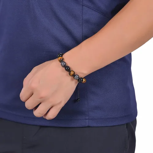 Vista 5 de DHQH Triple Protection Bracelet 8/10MM Hematite Black Agate Tigers Eye Stone Bracelet Crystal Jewelry Healing Bead Bracelets for Men Bring Luck