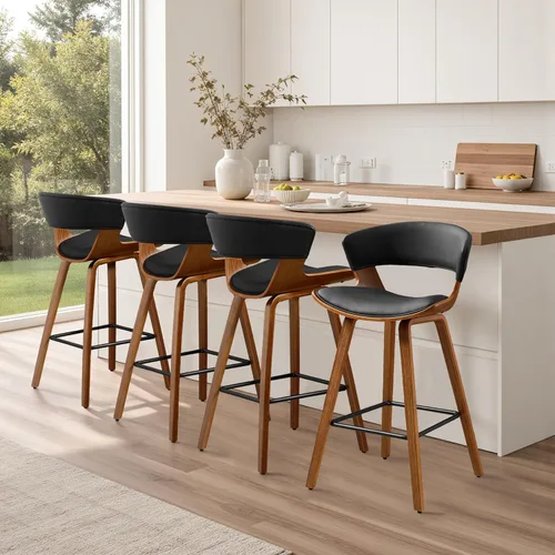 Vista 9 de Zouron Juego de 2 taburetes de bar de madera, sillas de bar tapizadas de altura de mostrador para isla de cocina, taburetes de isla modernos