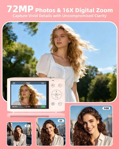Vista 10 de Cámara digital 5K para fotografía 2 baterías 32GB tarjeta rosa