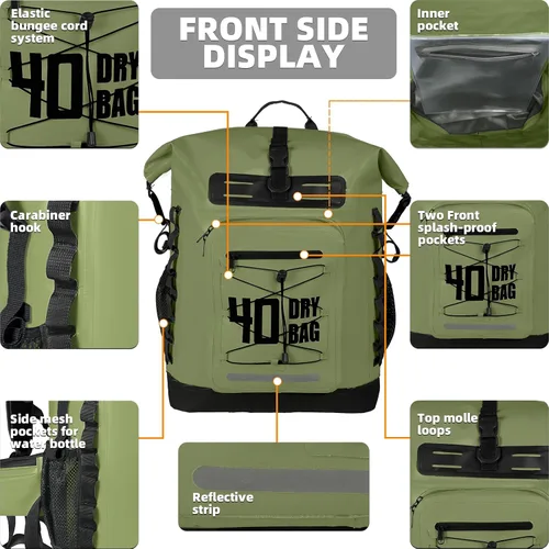 Vista 18 de MORXPLOR Bolsa seca impermeable, 5L/10L/20L/30L/40L/55L Mochila seca con funda impermeable para teléfono para natación, kayak