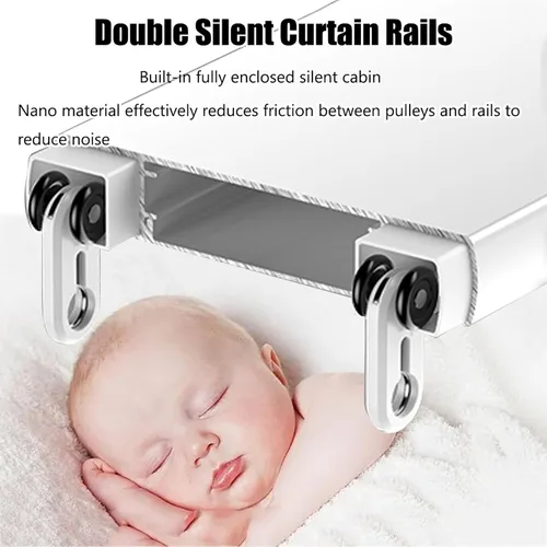Vista 4 de Ceiling Curtain Track - Double Rails System, Silent Double Curtain Track Ceiling Mount, Heavy Duty Sliding Curtains Rail, Aluminum Alloy Drape