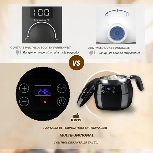 Vista 6 de TCFUNDY Olla para fabricar cera de velas, fabricante de velas eléctrico de 1 litro, 200 W, con pantalla digital de temperatura, con olla de aluminio