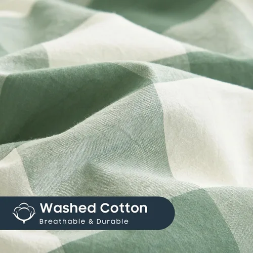 Vista 5 de Wake In Cloud - Juego de funda de edredón de algodón gingham, a cuadros de búfalo a cuadros granja, juego de ropa de cama de percal texturizado 100%