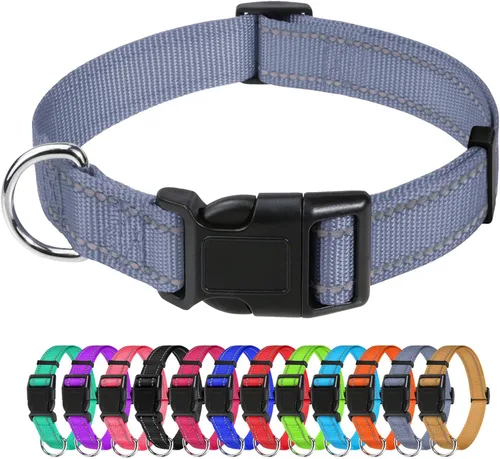 Vista 16 de TagME Collares de nailon reflectantes para perros, collar ajustable clásico para mascotas con hebilla de liberación rápida para cachorros, rosa Rosa