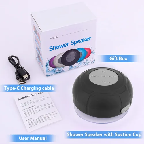 Vista 6 de Altavoz de ducha Bluetooth impermeable portátil inalámbrico resistente al agua altavoz ventosa, micrófono integrado regalos para niños altavoz
