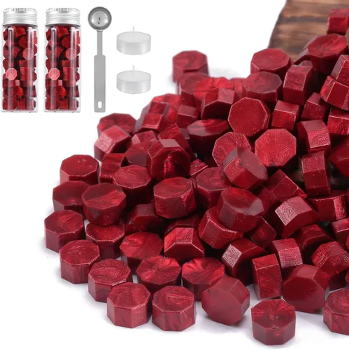Vista 10 de Juego de 150 cuentas de cera de octágono Yoption, con 2 velas y cuchara de fusión para sello de cera