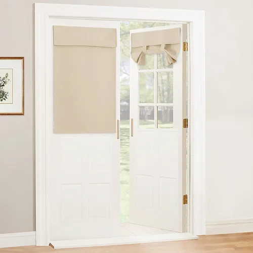 Vista 111 de RYB HOME 2 paneles 100% opacos para puerta de aula, 8 pulgadas de ancho x 36 pulgadas de largo, color beige biscotti, sin taladro, para ventana